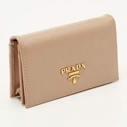 Pre Owned Prada Beige Saffiano Metal Leather Card Holder