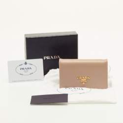 Pre Owned Prada Beige Saffiano Metal Leather Card Holder