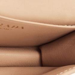 Pre Owned Prada Beige Saffiano Metal Leather Card Holder