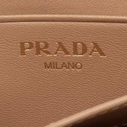 Pre Owned Prada Beige Saffiano Metal Leather Card Holder