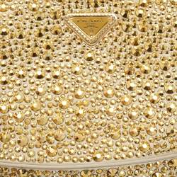 Pre Owned Prada Cleo Gold Crystals Studded Satin Shoulder Bag