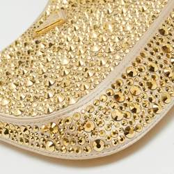 Pre Owned Prada Cleo Gold Crystals Studded Satin Shoulder Bag