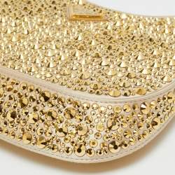 Pre Owned Prada Cleo Gold Crystals Studded Satin Shoulder Bag