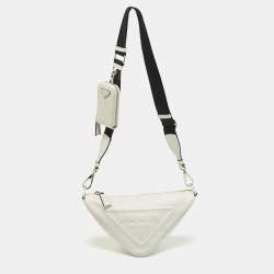 Pre Owned حقيبة كتف برادا مثلث جلد أبيض