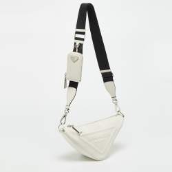 Pre Owned Prada Triangle White Leather Shoulder Bag