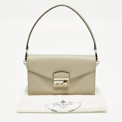 Pre Owned Prada Sound Flap Small Grey Saffiano Lux Leather Shoulder Bag