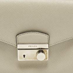 Pre Owned Prada Sound Flap Small Grey Saffiano Lux Leather Shoulder Bag
