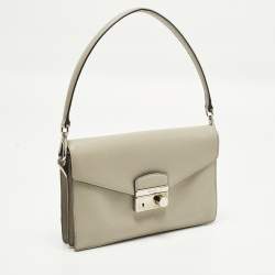 Pre Owned Prada Sound Flap Small Grey Saffiano Lux Leather Shoulder Bag