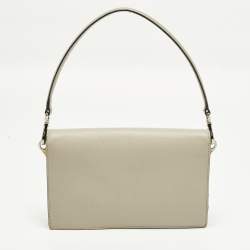 Pre Owned Prada Sound Flap Small Grey Saffiano Lux Leather Shoulder Bag