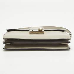 Pre Owned Prada Sound Flap Small Grey Saffiano Lux Leather Shoulder Bag