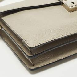 Pre Owned Prada Sound Flap Small Grey Saffiano Lux Leather Shoulder Bag