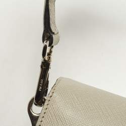 Pre Owned Prada Sound Flap Small Grey Saffiano Lux Leather Shoulder Bag