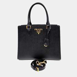 Pre Owned Prada Black Leather Saffiano Tote and Shoulder Bag
