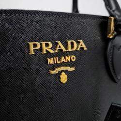 Pre Owned Prada Black Leather Saffiano Tote and Shoulder Bag