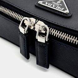 Pre Owned Prada Black Leather Saffiano Travel Crossbody Bag