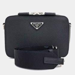 Pre Owned حقيبة كروس بودي سفر جلد سافيانو أسود برادا