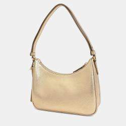 Pre Owned Prada Gold Leather Saffiano Luxe Hobo Bag