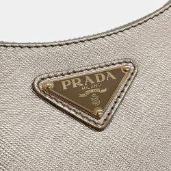 Pre Owned Prada Gold Leather Saffiano Luxe Hobo Bag
