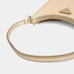 Pre Owned Prada Gold Leather Saffiano Luxe Hobo Bag