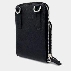 Pre Owned Prada Black Leather Saffiano Phone Case and Crossbody Bag