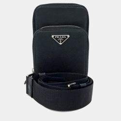 Pre Owned Prada Black Leather Saffiano Phone Case and Crossbody Bag