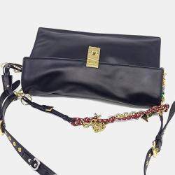 Pre Owned Prada Black Leather Soft Sound Charm Shoulder Bag Large