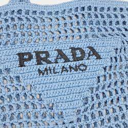 Pre Owned Prada Sky Blue Raffia Shoulder Bag