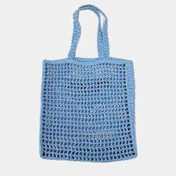 Pre Owned Prada Sky Blue Raffia Shoulder Bag