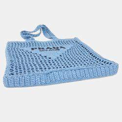 Pre Owned Prada Sky Blue Raffia Shoulder Bag