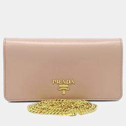 Pre Owned Prada Pink Leather Saffiano Mini Chain Crossbody Bag