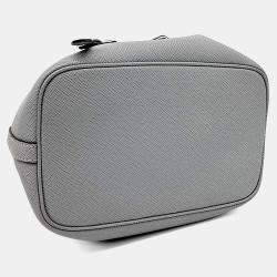 Pre Owned Prada Grey Leather Saffiano Bucket Tote and Crossbody Bag