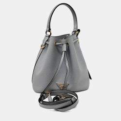 Pre Owned Prada Grey Leather Saffiano Bucket Tote and Crossbody Bag