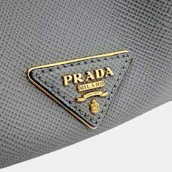 Pre Owned Prada Grey Leather Saffiano Bucket Tote and Crossbody Bag