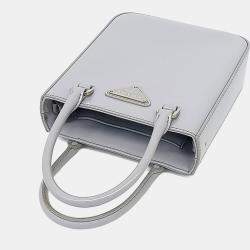 Pre Owned Prada Blue Leather Small Brushed Tote Bag