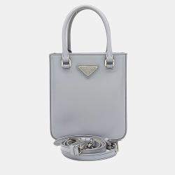 Pre Owned Prada Blue Leather Small Brushed Tote Bag