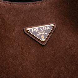 Pre Owned Prada Brown Large Suede Shoulder Bag
