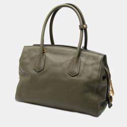 Pre Owned Prada Green Vitello Daino Zip Top Convertible Tote