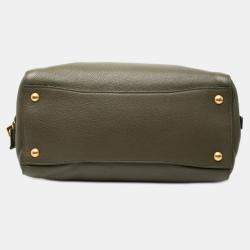 Pre Owned Prada Green Vitello Daino Zip Top Convertible Tote