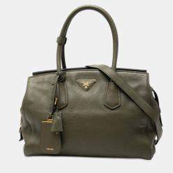 Pre Owned Prada Green Vitello Daino Zip Top Convertible Tote
