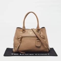 Pre Owned Prada Front Zip Beige Vitello Daino Leather Tote