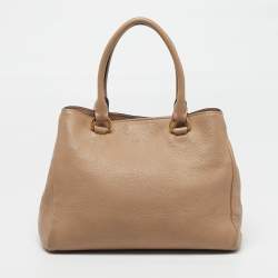 Pre Owned Prada Front Zip Beige Vitello Daino Leather Tote