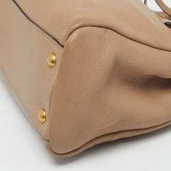 Pre Owned Prada Front Zip Beige Vitello Daino Leather Tote