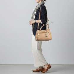 Pre Owned Prada Front Zip Beige Vitello Daino Leather Tote