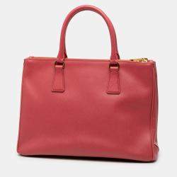 Pre Owned Prada Pink Medium Saffiano Lux Galleria Double Zip Satchel