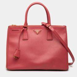 Pre Owned Prada Pink Medium Saffiano Lux Galleria Double Zip Satchel