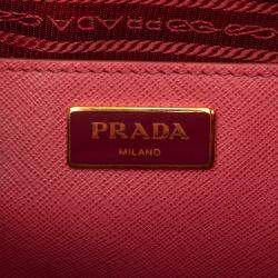 Pre Owned Prada Pink Medium Saffiano Lux Galleria Double Zip Satchel