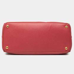 Pre Owned Prada Pink Medium Saffiano Lux Galleria Double Zip Satchel