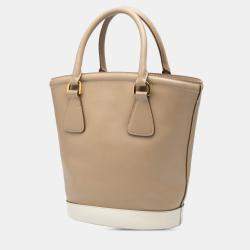 Pre Owned Prada Brown White Saffiano Bucket Bag