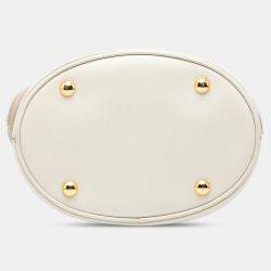 Pre Owned Prada Brown White Saffiano Bucket Bag