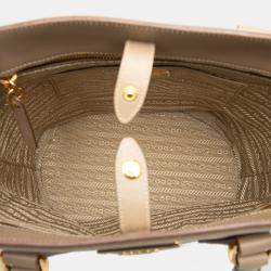 Pre Owned Prada Brown White Saffiano Bucket Bag